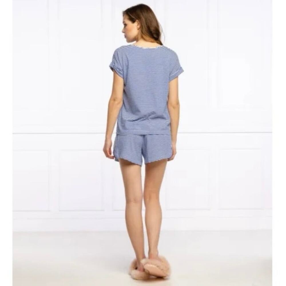 Ralph Lauren LRL Blue Striped Floral Trim Shorts/Tee PJ Set XL Embroidered Sleep - Picture 4 of 6